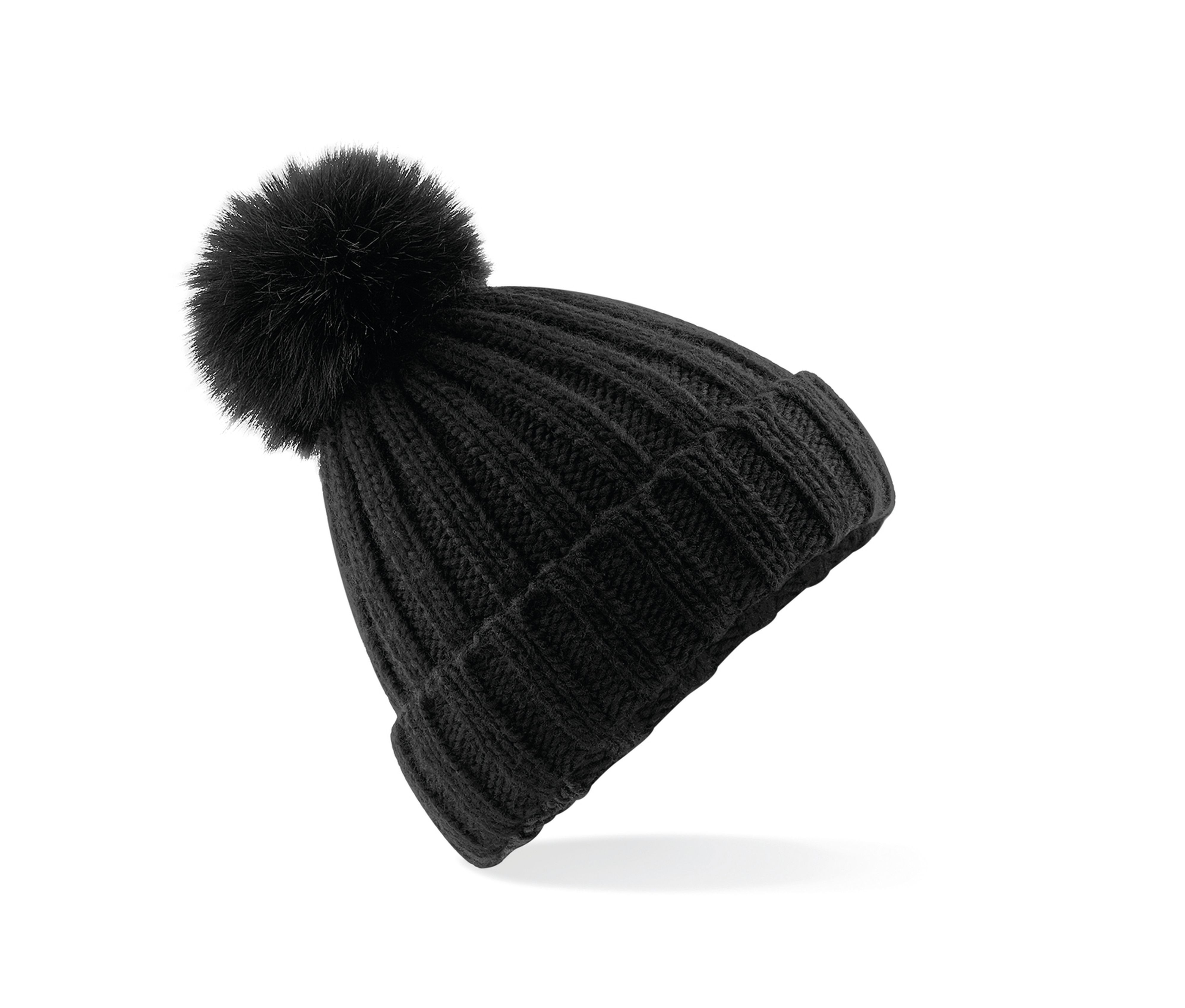 VERBIER FAUX FUR POP POM CHUNKY BEANIE