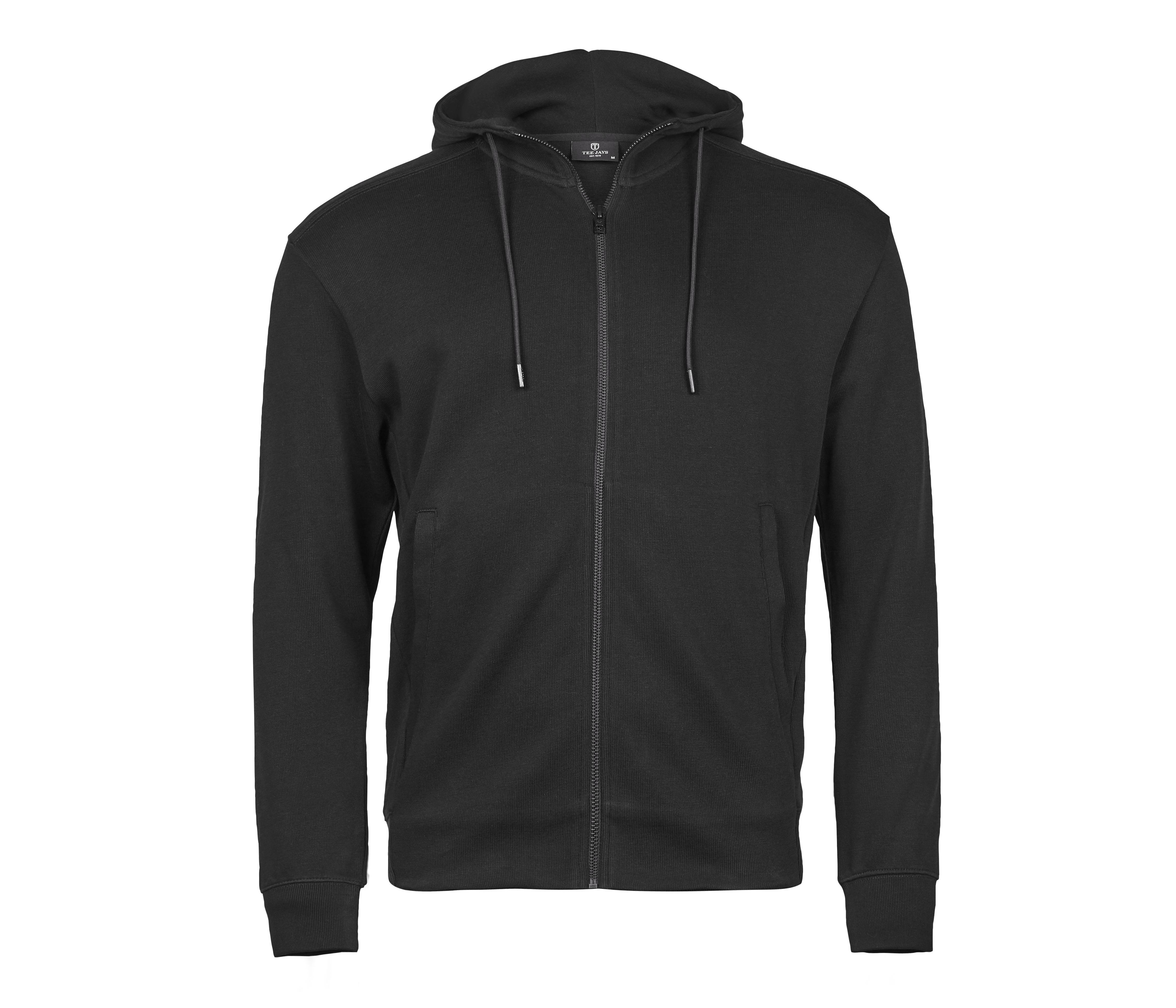RIBBED INTERLOCK HOODED FULL ZIP