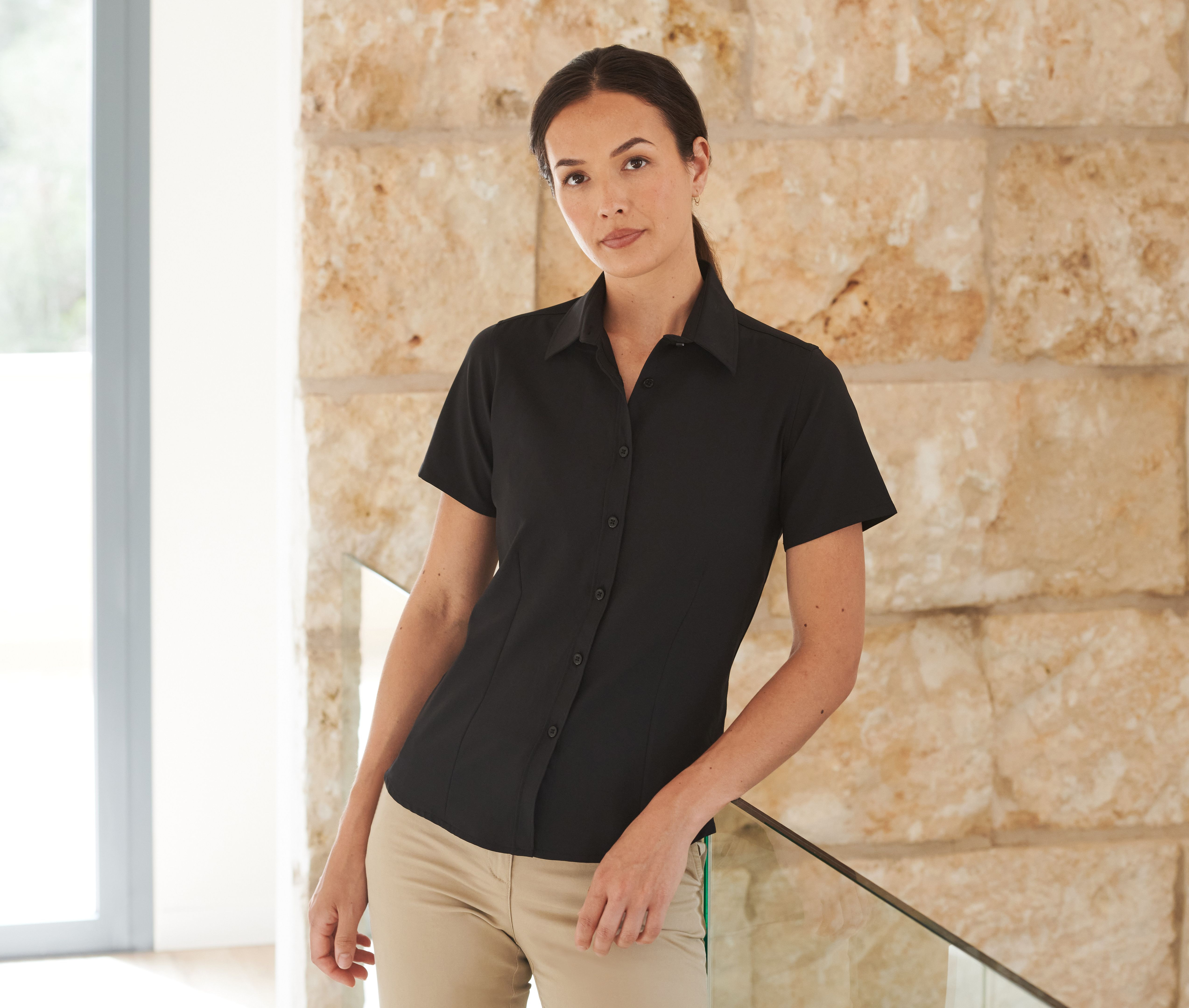 LADIES' WICKING ANTIBACTERIAL POLYESTER QUICK DRY SHORT SLEEVED SHIRT