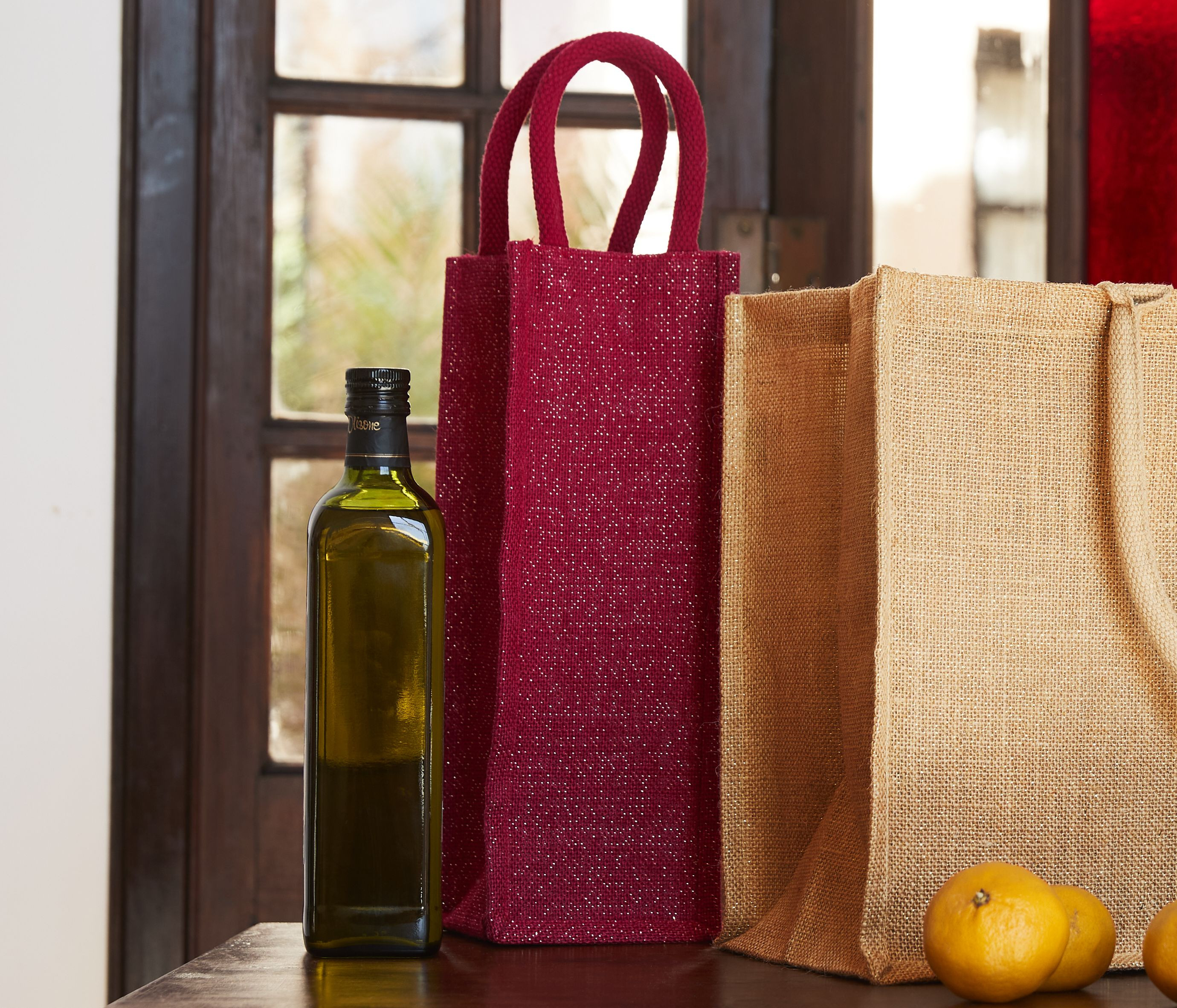 SHIMMER JUTE BOTTLE BAG