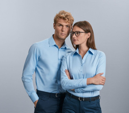 LADIES' LONG SLEEVE TAILORED HERRINGBONE SHIRT