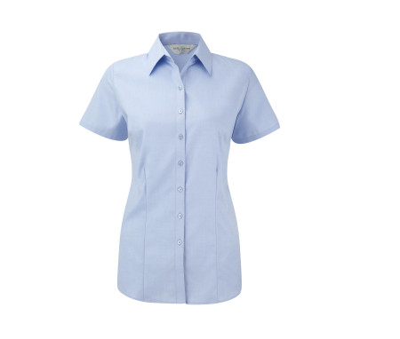 LADIES' SHORT SLEEVE TAILORED HERRINGBONE SHIRT